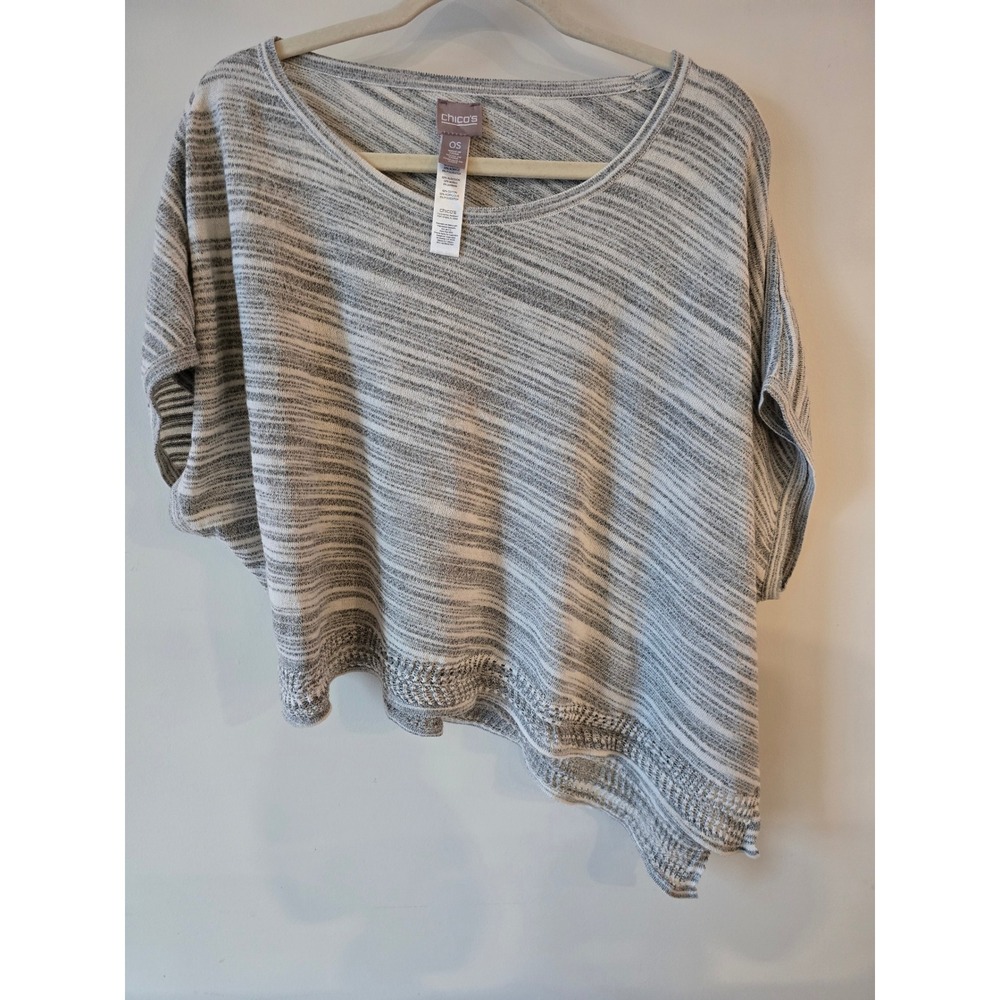 Chicos OS One Size Marled‎ Gray Asymmetrical Hem Knit Top Poncho